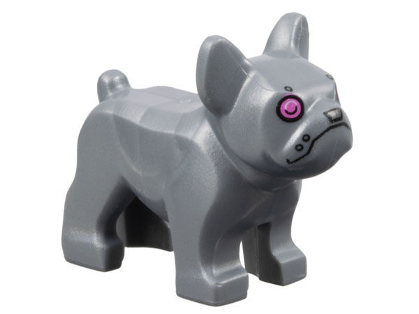 Dog, French Bulldog with Dark Pink Eyes, Silver Nose, Robot Pattern: {сребърно метален}