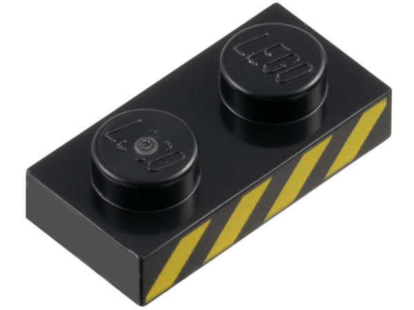 Plate 1 x 2 with Yellow Danger Stripes Pattern: {черен}