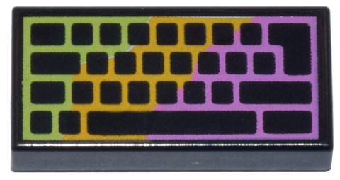 Tile 1 x 2 with Computer Keyboard, Dark Pink, Bright Light Orange, and Lime RGB Pattern: {черен}