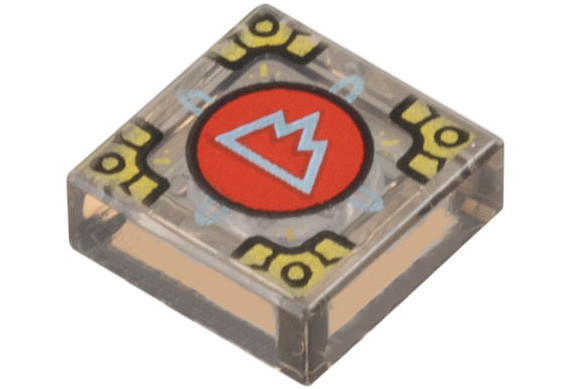 Tile 1 x 1 with Metallic Light Blue Mountain on Red Circle (Symbol of Arborea) and Gold Corners Pattern (Dungeons & Dragons Cubic Gate): {прозрачно кафяв}