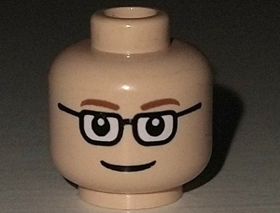 Minifigure, Head Glasses Rectangular, Brown Thin Eyebrows, Smile Pattern - Blocked Open Stud: {светло нуга}