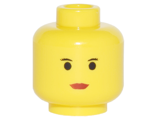 Minifigure, Head Female Thin Black Eyebrows and Eyelashes, Small Eyes, Red Lips Pattern - Blocked Open Stud: {ярко жълт}