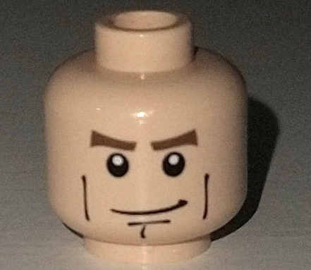 Minifigure, Head Male Brown Eyebrows, Black Cheek Lines and Chin Dimple, Smirk Pattern: {светло нуга}