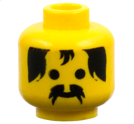 Minifigure, Head Standard Grin with Black Bushy Moustache and Hair Pattern - Blocked Open Stud: {ярко жълт}