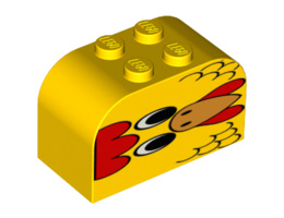 Slope, Curved 4 x 2 x 2 Double with Four Studs with Chicken Face Pattern: {ярко жълт}