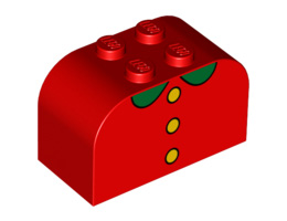 Slope, Curved 4 x 2 x 2 Double with Four Studs with 3 Yellow Buttons, Green Collar Pattern: {ярко червен}