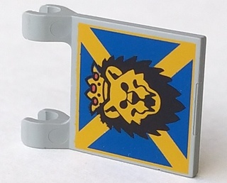 Flag 2 x 2 Square with Flat Edge with Lion Head with Crown and Yellow X on Blue Background Pattern: {сив}