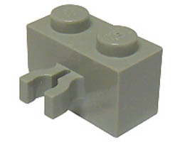 Brick, Modified 1 x 2 with Split U Clip Thick (Vertical Grip): {сив}