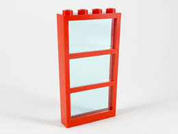 Window 1 x 4 x 6 Frame with 3 Panes, Fixed Glass with Trans-Light Blue Glass: {ярко червен}