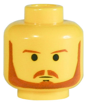 Minifigure, Head Beard with Brown Eyebrows, Moustache and Beard, Black Chin Dimple Pattern - Blocked Open Stud: {ярко жълт}