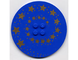 Tile, Round 8 x 8 with 4 Studs in Center with Gold Swirling Stars Pattern: {ярко син}