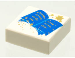 Tile 1 x 1 with Groove with Blue Open Book and Gold Stars Pattern: {бял}