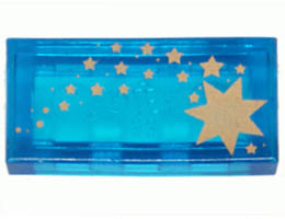 Tile 1 x 2 with Groove with Gold Stars Pattern: {прозрачно син}