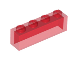 Тухличка 1X4 без пинове: {прозрачно червен}