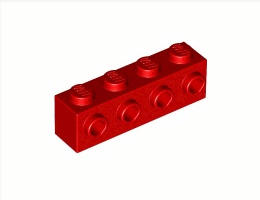 Тухличка 1X4 с 4 пъпки: {ярко червен}