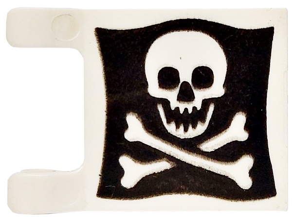 Flag 2 x 2 Square with Flat Edge with Rounded Skull and Crossbones on Black Background Pattern on Both Sides (Jolly Roger): {бял}