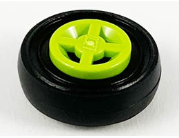Wheel 8mm D. x 6mm with Black Tire 14mm D. x 4mm Smooth Small Single (4624 / 3139): {ярко жълто-зелен}