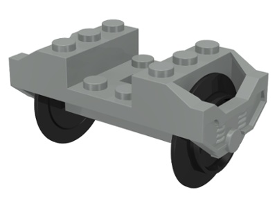 Train Wheel RC, Holder with Black Train Wheel Pair on Chrome Silver Metal Axle with Slots (2878 / 2879c01): {сив}