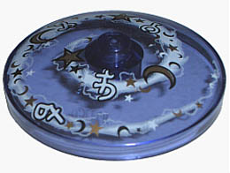 Dish 4 x 4 Inverted (Radar) with Solid Stud with Black, Gold, and White Moons, Stars, and Magic Symbols on White Spiral Pattern: {прозрачно ярко синьо-виолетов}