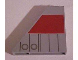 Slope 55 6 x 1 x 5 without Bottom Stud Holders with Dark Gray and Red T-16 Tail Pattern: {сив}