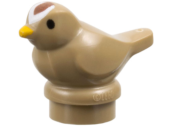 Bird, Small with Black Eyes, Bright Light Orange Beak and Reddish Brown and White Forehead Pattern: {пясъчно жълт}