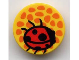 Tile, Round 2 x 2 with Orange Spots / Flower Center and Red Ladybug Pattern: {ярко жълт}