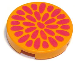 Tile, Round 2 x 2 with Radiating Magenta Teardrops / Flower Center Pattern: {ярко жълто-оранжев}