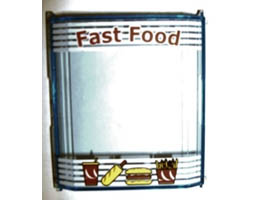 Panel 2 x 8 x 8 with Red Fast Food, Drink Cup, Hamburger, and Fries on White Stripes Pattern: {прозрачно флуорисциращо син}