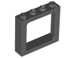 Window 1 x 4 x 3 Train - 2 Hollow Studs and 2 Solid Studs: {тъмно сив}