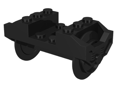Train Wheel RC, Holder with Black Train Wheel Pair on Chrome Silver Metal Axle with Slots (2878 / 2879c01): {черен}