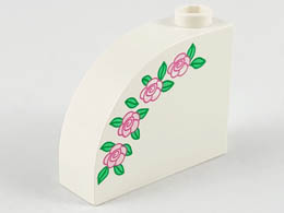 Slope, Curved 3 x 1 x 2 with Stud with Pink Roses and Green Leaves Pattern : {бял}