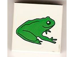 Tile 2 x 2 with Groove with Green Frog Pattern: {бял}