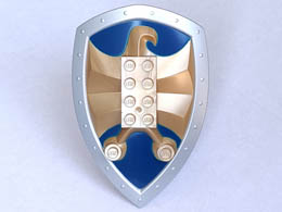 Large Figure Shield, 2 x 4 Brick Relief, Jayko Hawk with Dark Blue and Silver Pattern : {метално пясъчно-жълт}