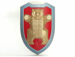 Large Figure Shield, 2 x 4 Brick Relief, Bear with Red and Pearl Sand Blue Pattern: {метално пясъчно-жълт}