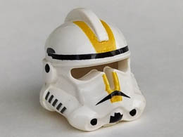 Minifigure, Headgear Helmet SW Clone Trooper Ep.3 Pattern with Yellow Stripes: {бял}