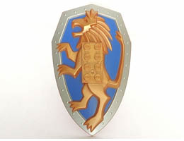 Large Figure Shield, 2 x 4 Brick Relief, Lion with Blue-Violet and Silver Pattern: {червеникаво златист / златен металик}
