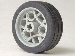 Wheel 36.8 x 14 ZR with Axle Hole, 3 Pin Holes, and Black Rubber Tire Glued On: {сив}
