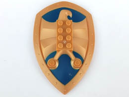 Large Figure Shield, 2 x 4 Brick Relief, Jayko Hawk with Dark Blue and Silver Pattern: {топло светло-златист}