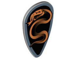 Minifigure, Shield Ovoid with Black and Copper Karzon Snake Pattern: {умерено каменно сив}