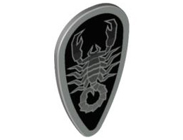 Minifigure, Shield Ovoid with Black and Silver Vladek Scorpion with Silver Border Pattern: {умерено каменно сив}