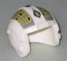 Minifigure, Headgear Helmet SW Rebel Pilot with Yellow Grid on Dark Bluish Gray Pattern: {бял}