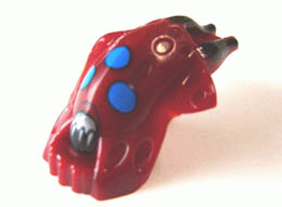 Minifigure, Head Modified Bionicle Barraki Kalmah with Blue Eyes Pattern: {нов тъмно червен}