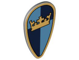Minifigure, Shield Ovoid with Gold Crown on Dark Blue, Medium Blue Quarters Background Pattern: {умерено каменно сив}