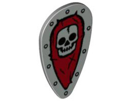 Minifigure, Shield Ovoid with Skull on Dark Red Background Pattern: {умерено каменно сив}