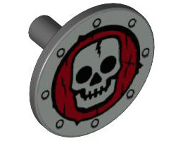 Minifigure, Shield Round Flat with Skull Pattern: {тъмно каменно сив}