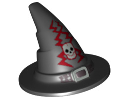 Minifigure, Headgear Hat, Wizard / Witch with Silver Buckle, Skull and Lightning Bolts Pattern: {черен}