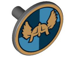 Minifigure, Shield Round Flat with Winged Helmet on Dark Blue, Medium Blue Quarters Background Pattern: {тъмно каменно сив}