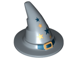 Minifigure, Headgear Hat, Wizard / Witch with Gold Buckle and Stars Pattern: {пясъчно син}