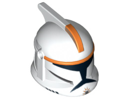 Minifigure, Headgear Helmet SW Clone Trooper with Holes, Orange Stripe Pattern: {бял}