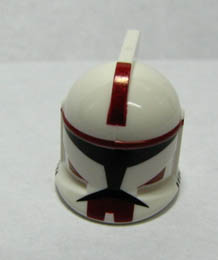 Minifigure, Headgear Helmet SW Clone Trooper with Holes, Dark Red Markings Pattern: {бял}
